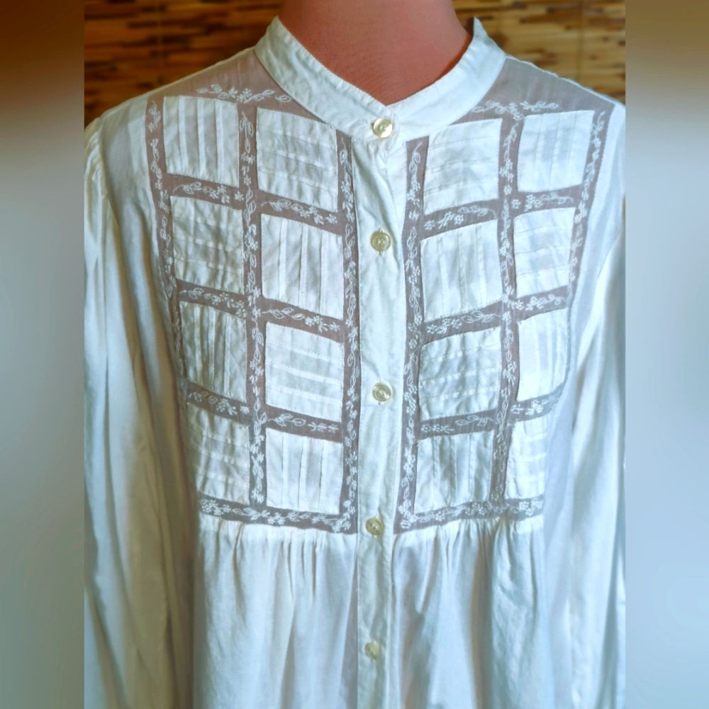 80s does Edwardian pin tuck White Cotton dress gown Mini  modest LG ▪️Lace - Picture 9 of 10